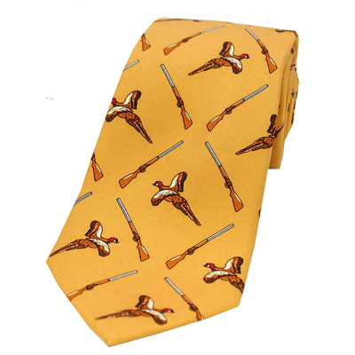 Soprano Flying Pheasant & Shotgun Silk Tie- Mustard